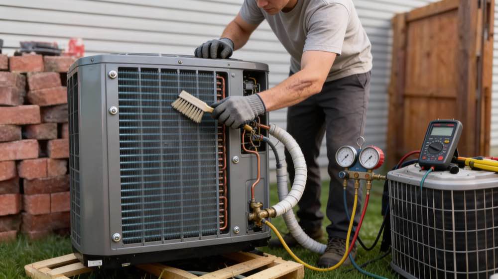 Tecnico de Underwood realizando mantenimiento de aire acondicionado residencial en Phenix City Alabama