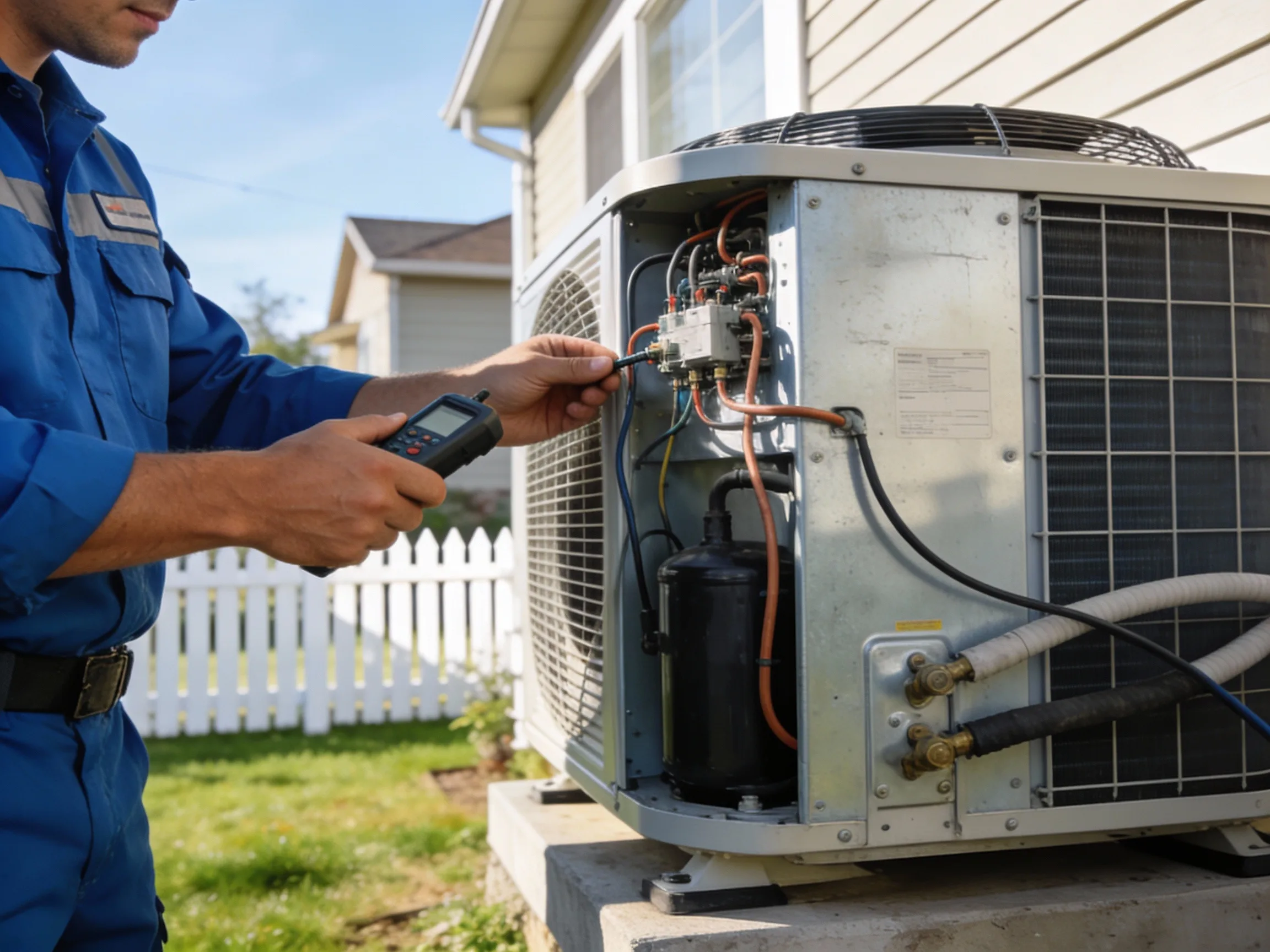 Underwood Heating and Air Conditioning technician repairing a heat pump for a Phenix City Alabama homeowner