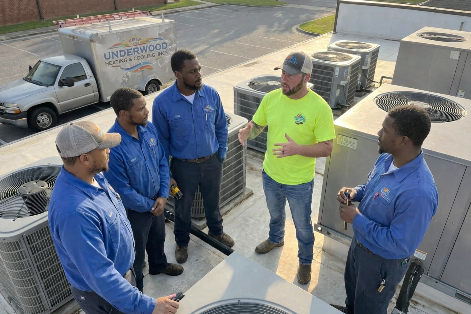 Joseph Underwood, EPA-certified HVAC technician, answering homeowner questions in Phenix City Alabama